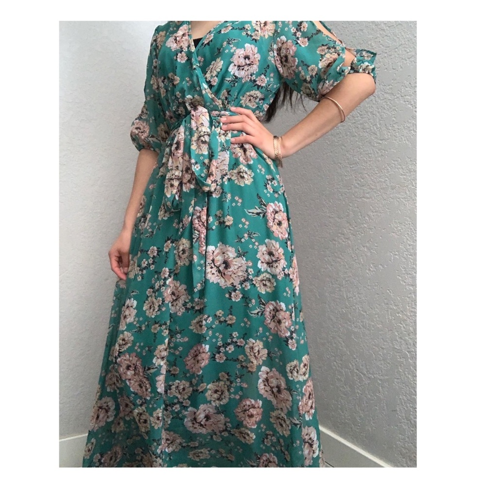 green floral dress🌿🌸